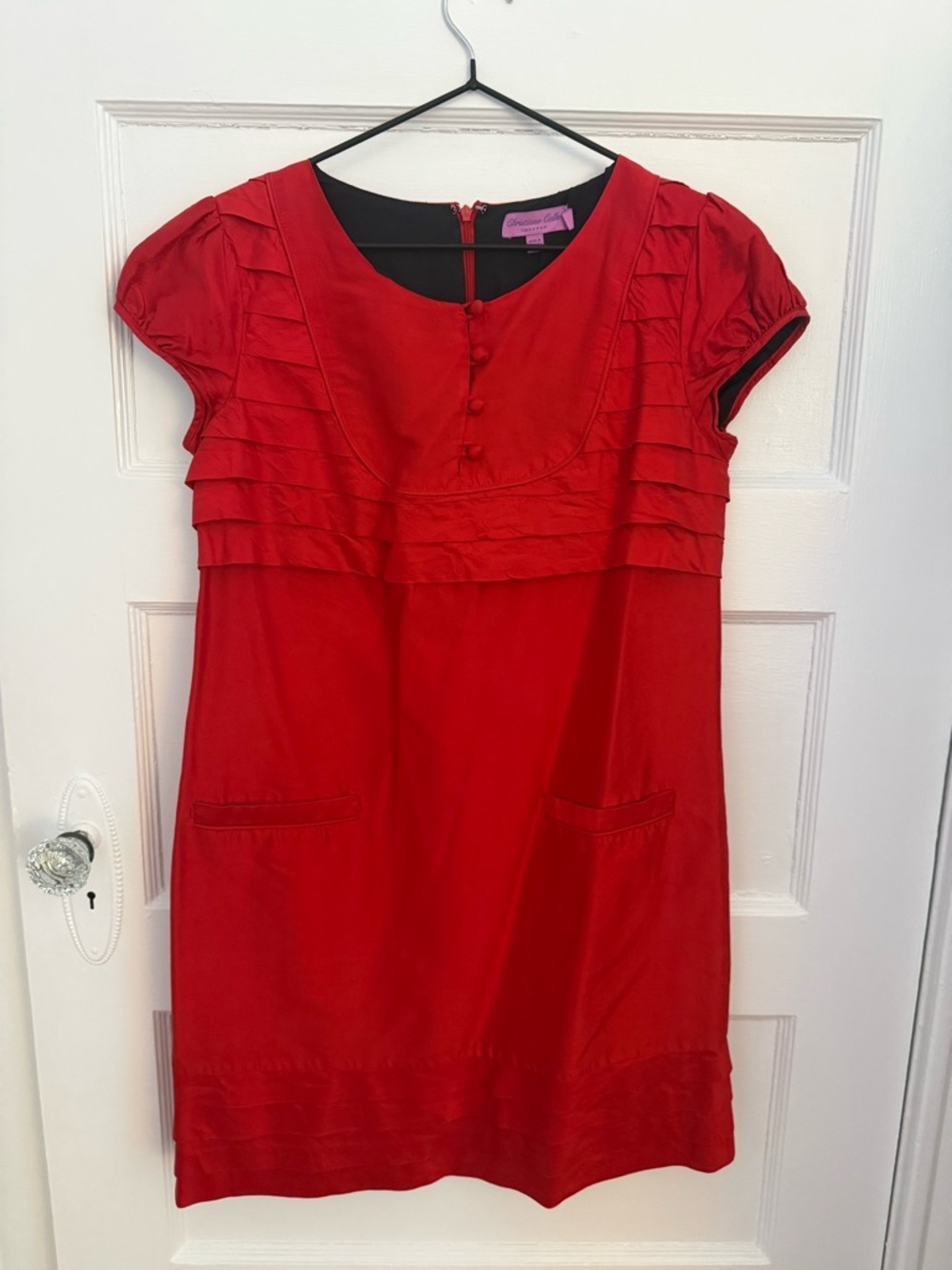 Vintage Christian Celle Calypso red pleated silk dress
